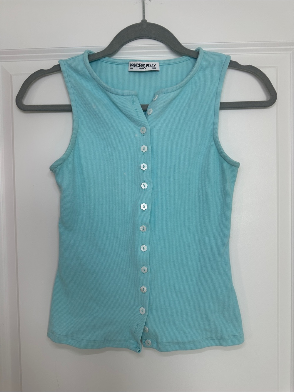 Princess Polly Ribbed Button-Front Tank Top in Aqua